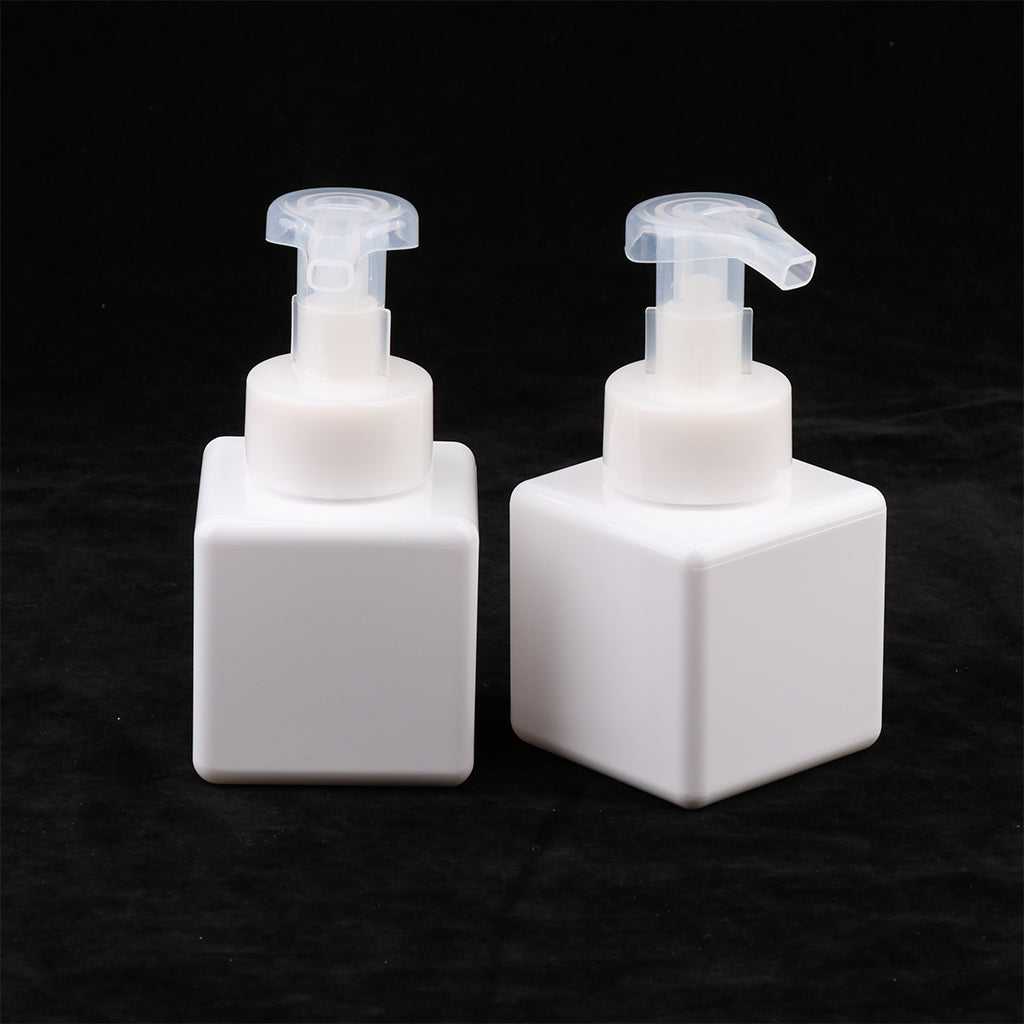 2Pcs 250ml Square Foam Lotion Pump Bottle Dispenser Vials Jar White