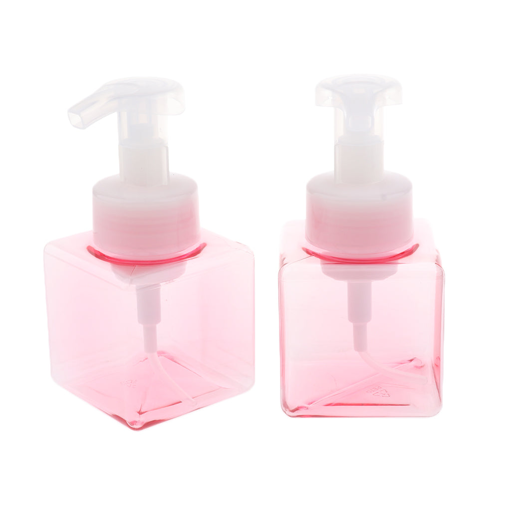 2Pcs 250ml Square Foam Lotion Pump Bottle Dispenser Vials Jar Clear Pink