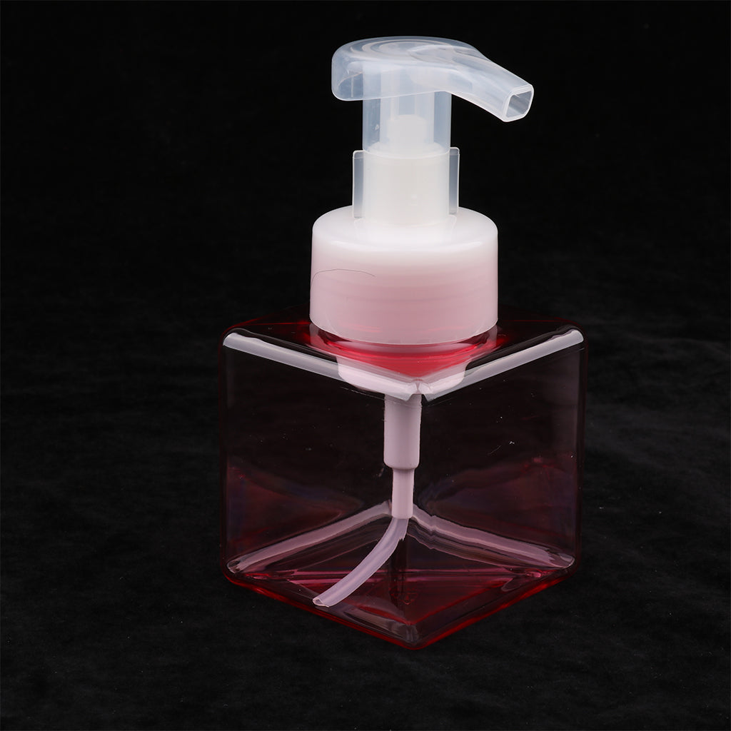 2Pcs 250ml Square Foam Lotion Pump Bottle Dispenser Vials Jar Clear Pink