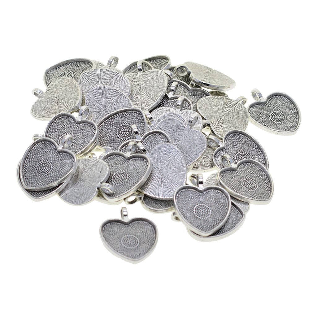 50pcs Blank 1 inch Heart Bezel Tray Base Cabochon Pendant