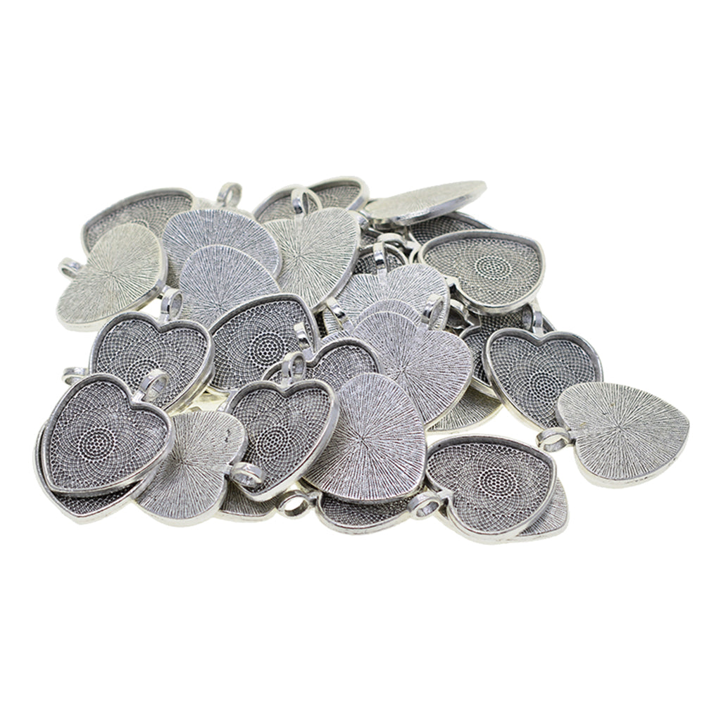 50pcs Blank 1 inch Heart Bezel Tray Base Cabochon Pendant