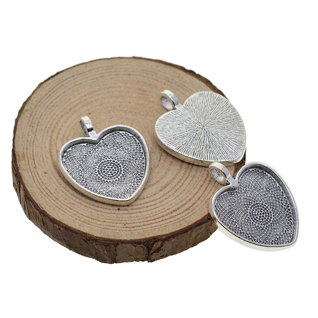 50pcs Blank 1 inch Heart Bezel Tray Base Cabochon Pendant