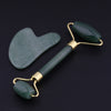 2pcs Jade Face Massage Double Roller Guasha Massager Board Set Green