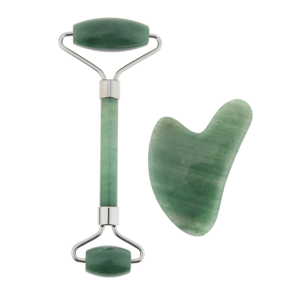 Natural Jade Facial Massage Double Roller Guasha Massager Board Set Silver