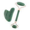 Natural Jade Facial Massage Double Roller Guasha Massager Board Set Rose Gold