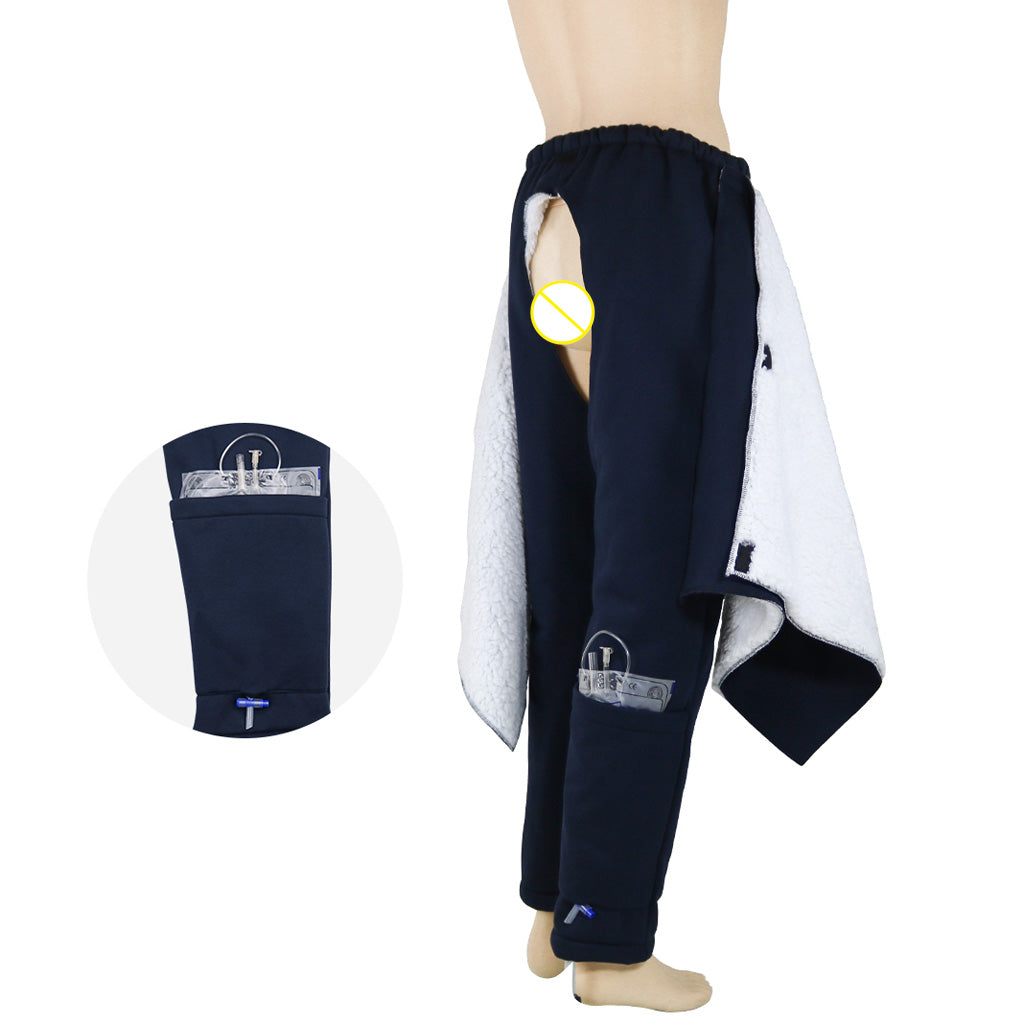 Incontinence Bedridden Patients Cloth Open Crotch Trouser Pants Blue M