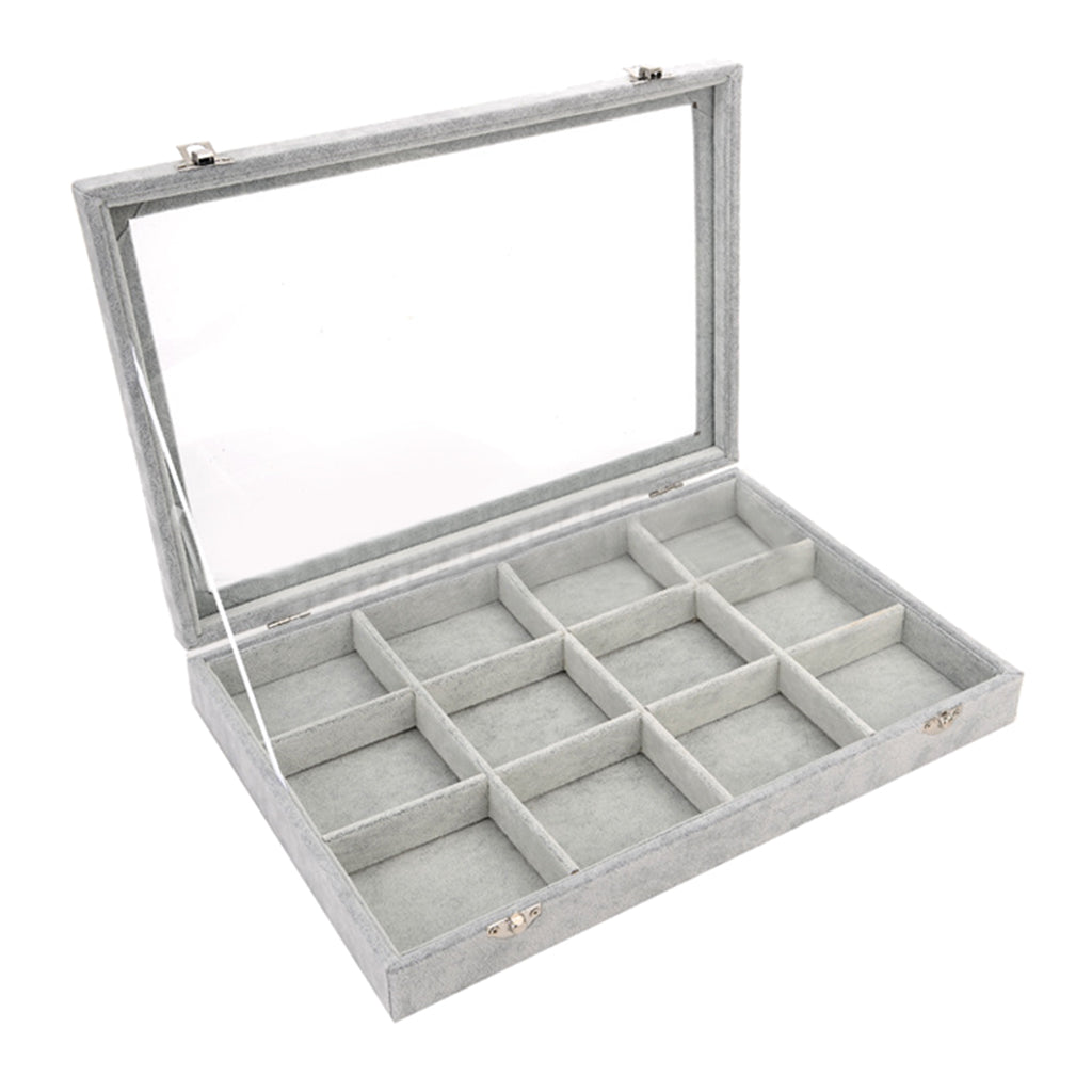 Gray Velvet Stackable Jewelry Display Tray Case for Jewellery Earrings e