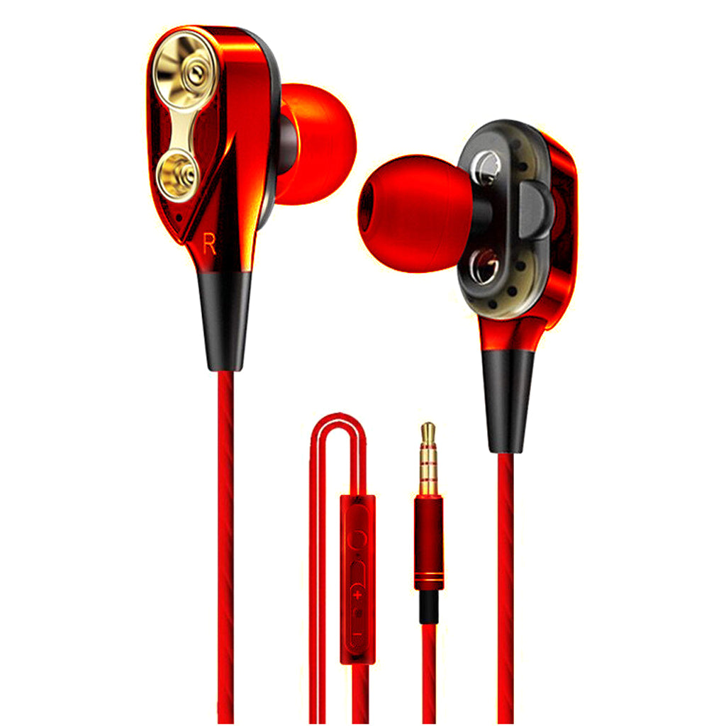 Wire Sport In-Ear Earbuds Headphone Double trumpet HiFi Bass Red