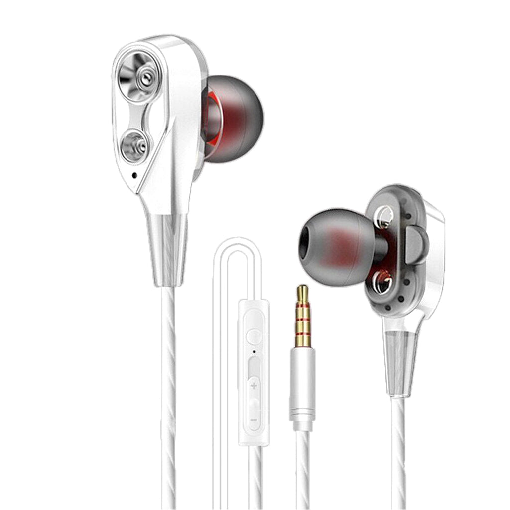 Wire Sport In-Ear Earbuds Headphone Double trumpet HiFi Bass White