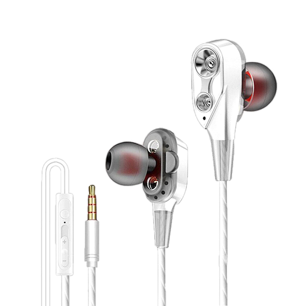 Wire Sport In-Ear Earbuds Headphone Double trumpet HiFi Bass White