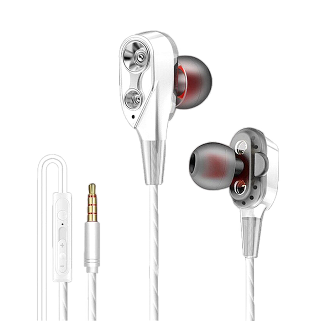 Wire Sport In-Ear Earbuds Headphone Double trumpet HiFi Bass White