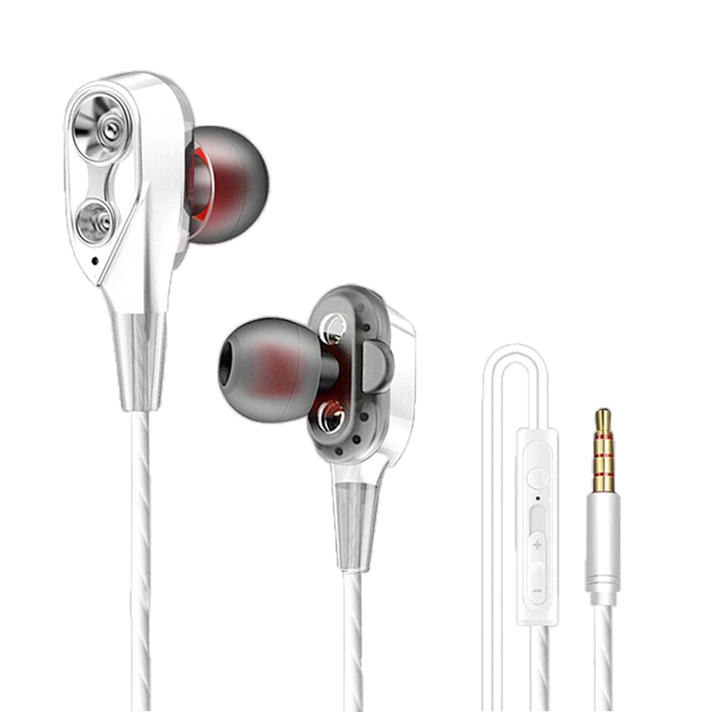 Wire Sport In-Ear Earbuds Headphone Double trumpet HiFi Bass White