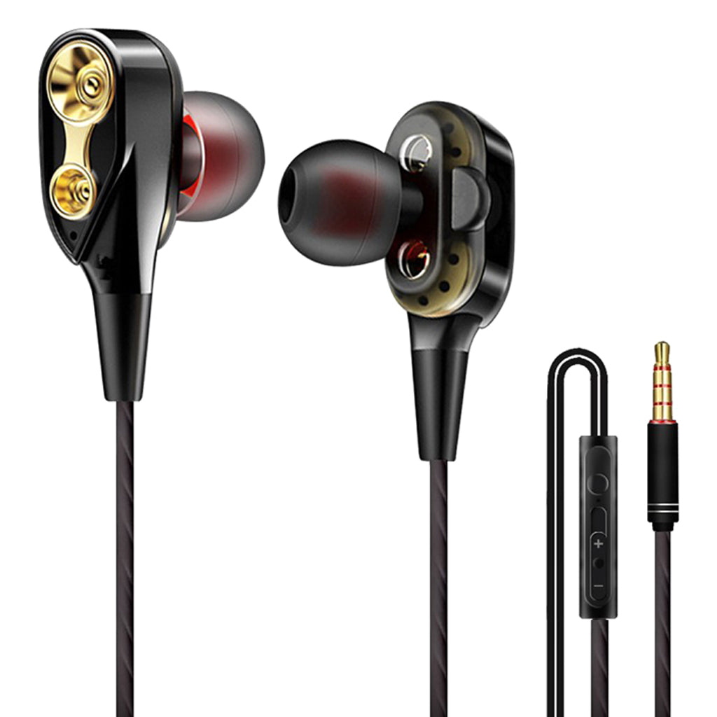 Wire Sport In-Ear Earbuds Headphone Double trumpet HiFi Bass Black