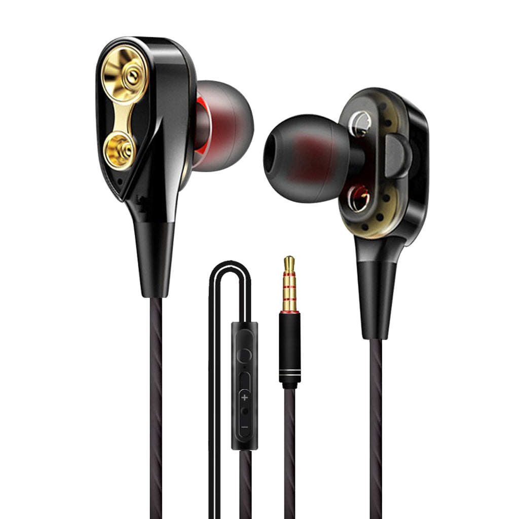 Wire Sport In-Ear Earbuds Headphone Double trumpet HiFi Bass Black