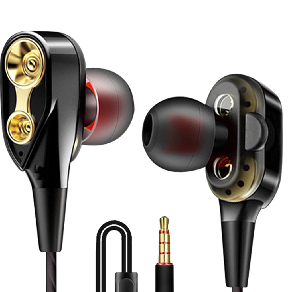 Wire Sport In-Ear Earbuds Headphone Double trumpet HiFi Bass Black