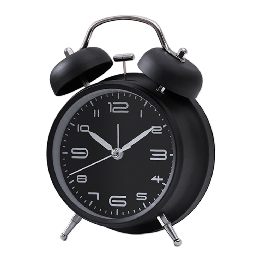 Classical Metal Alarm Clock Wind Up Mechanical Alarm Bell Black