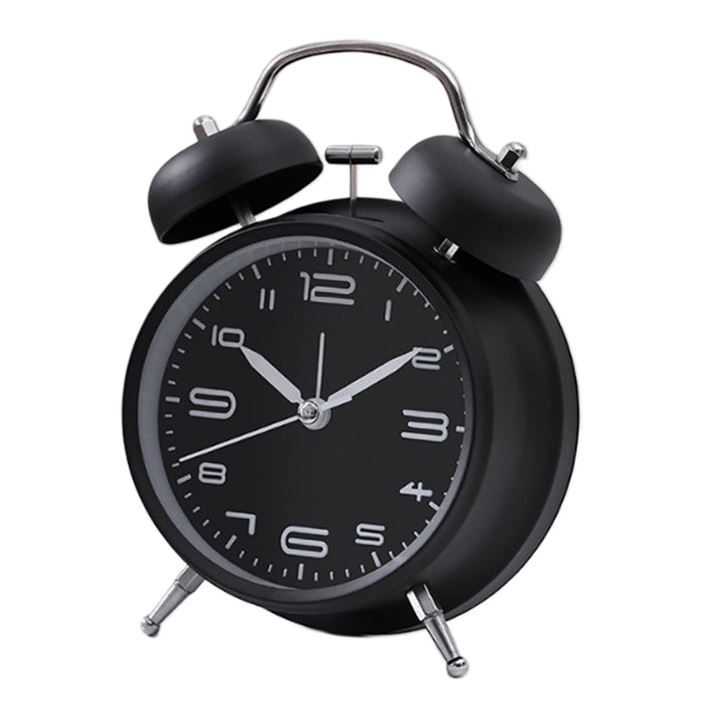 Classical Metal Alarm Clock Wind Up Mechanical Alarm Bell Black