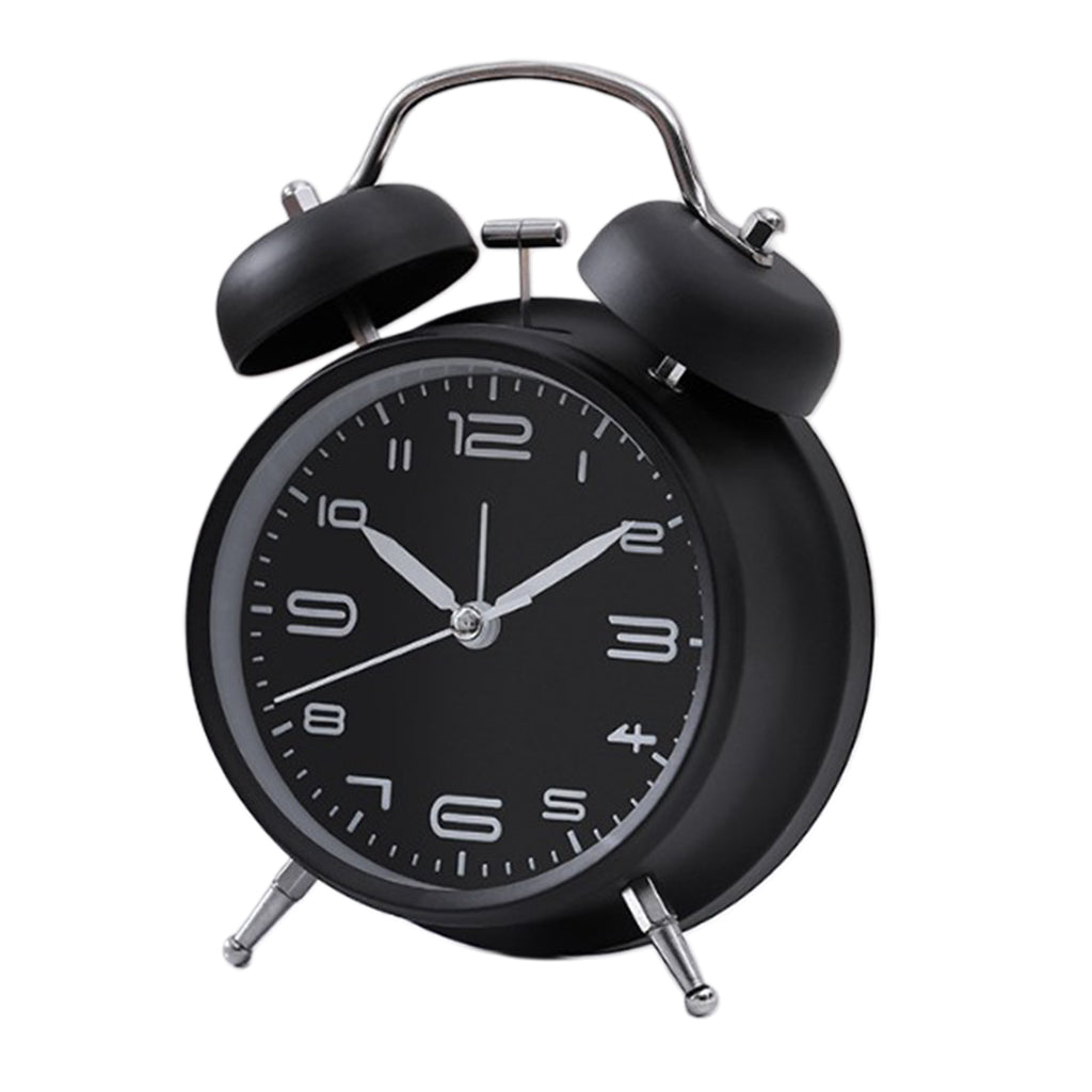 Classical Metal Alarm Clock Wind Up Mechanical Alarm Bell Black