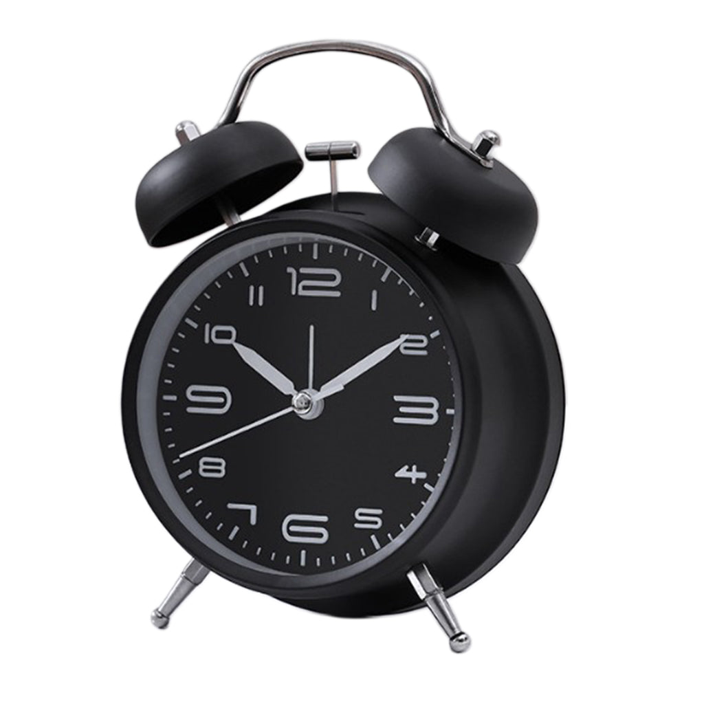 Classical Metal Alarm Clock Wind Up Mechanical Alarm Bell Black