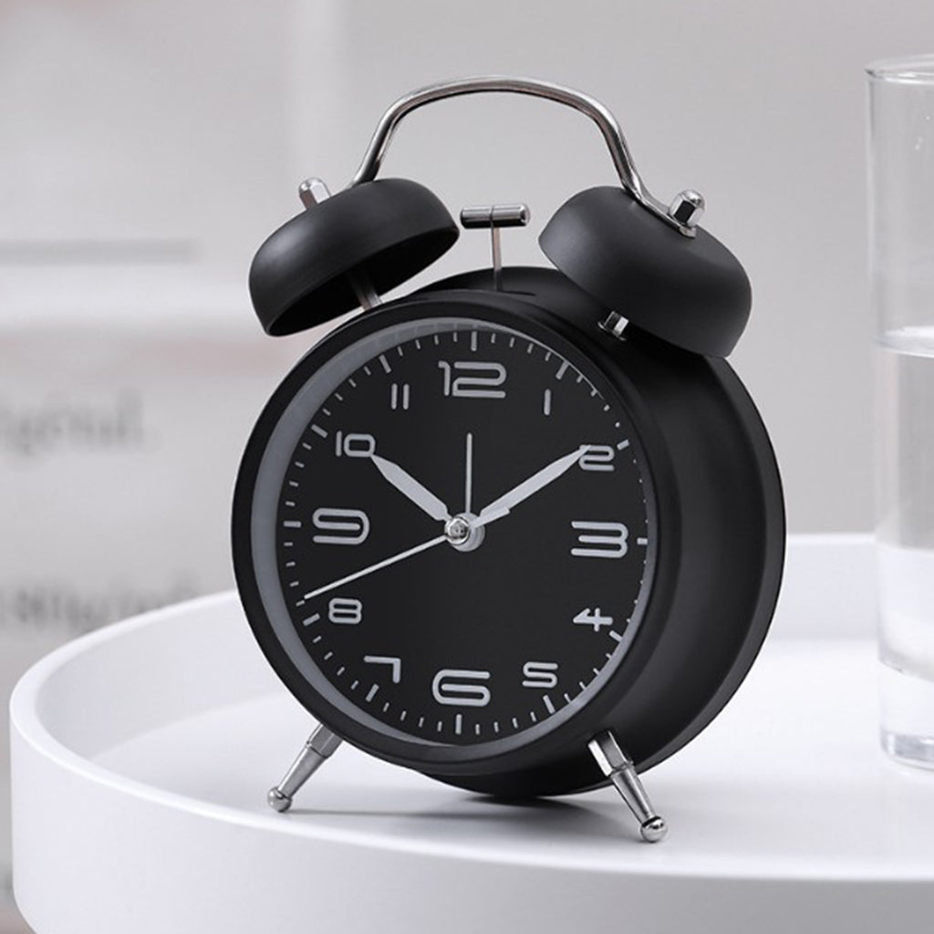 Classical Metal Alarm Clock Wind Up Mechanical Alarm Bell Black