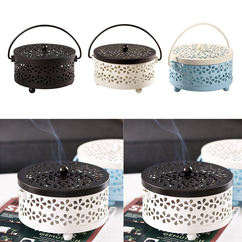 Portable Iron Mosquito Coil Holder + Handle & Lid Bronze Lid+Milky White Box