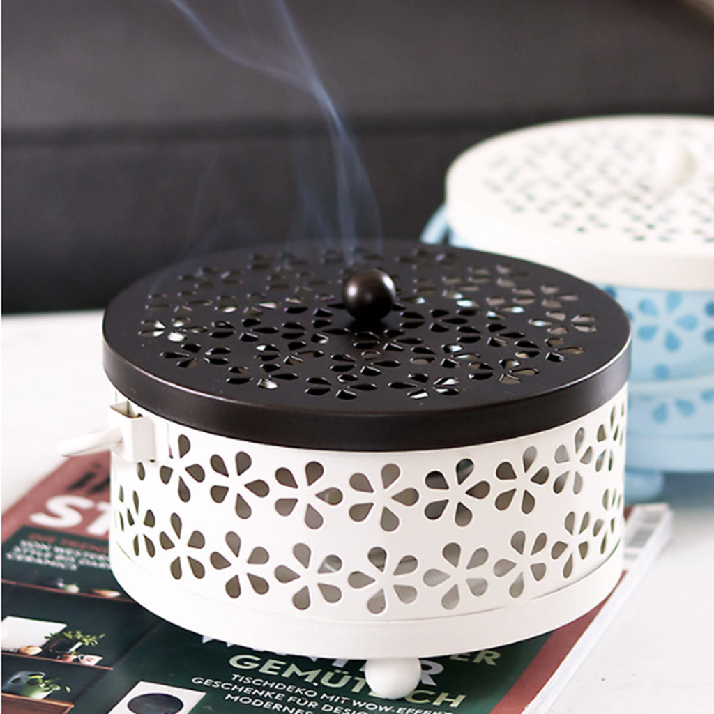 Portable Iron Mosquito Coil Holder + Handle & Lid Bronze Lid+Milky White Box