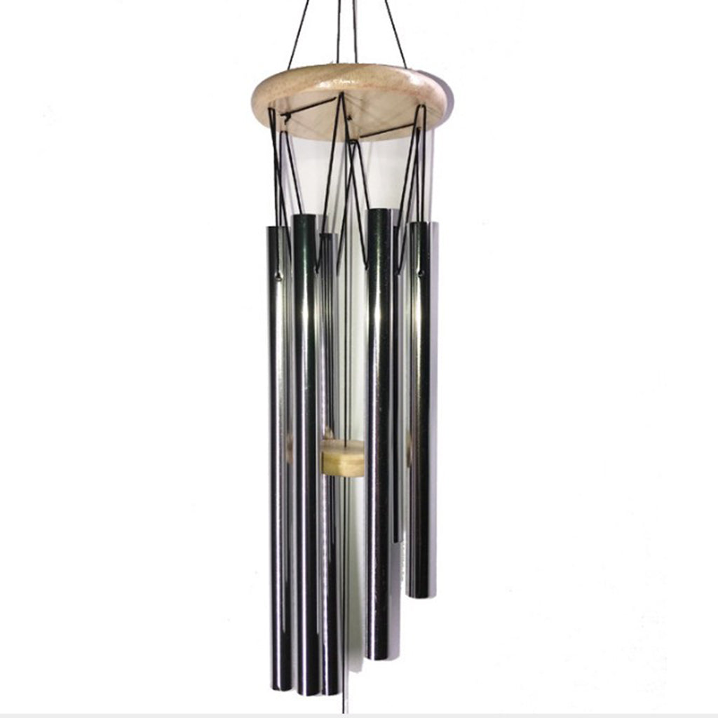 Outdoor Garden Wind Chime Deep Tone Aluminium Tube Windchimes Pendant Silver