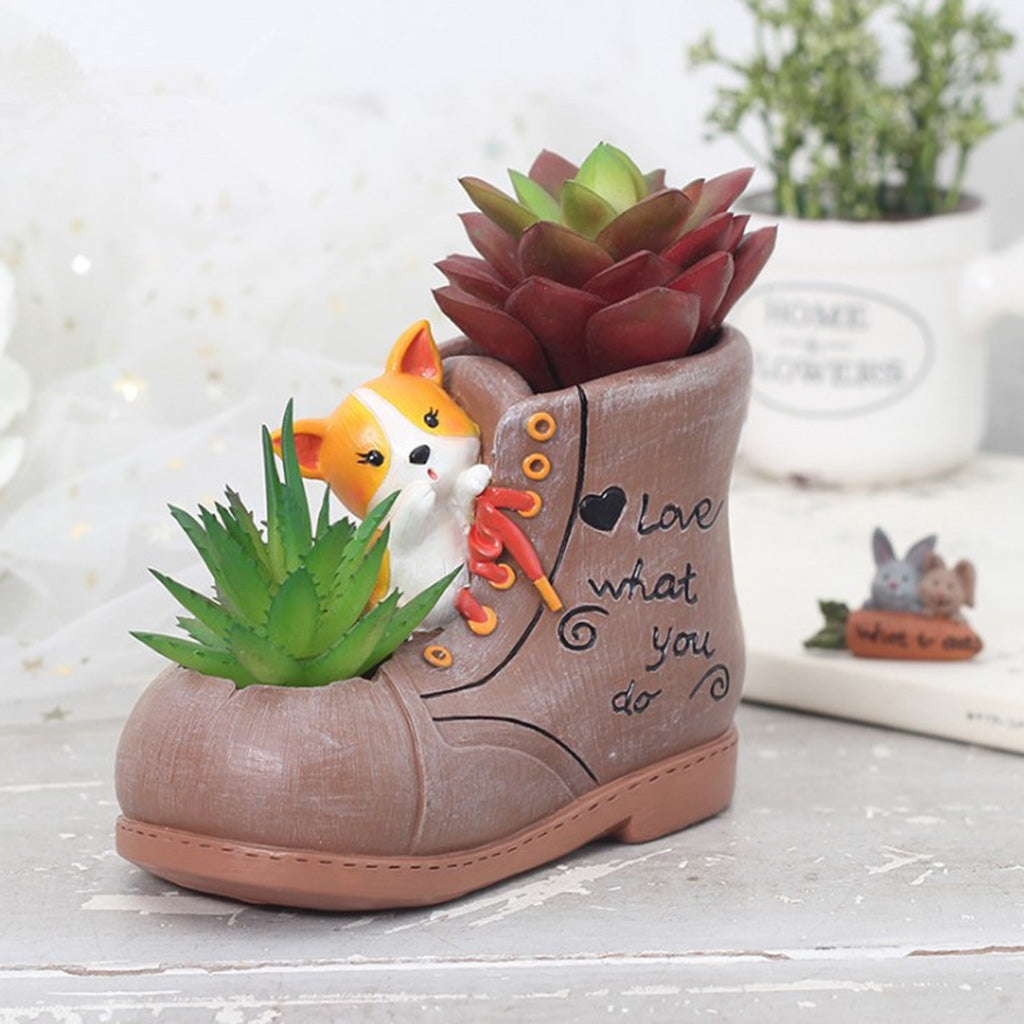 Creative Resin Succulent Pot Garden Planter Corgi Figurine Home Decor Shoes