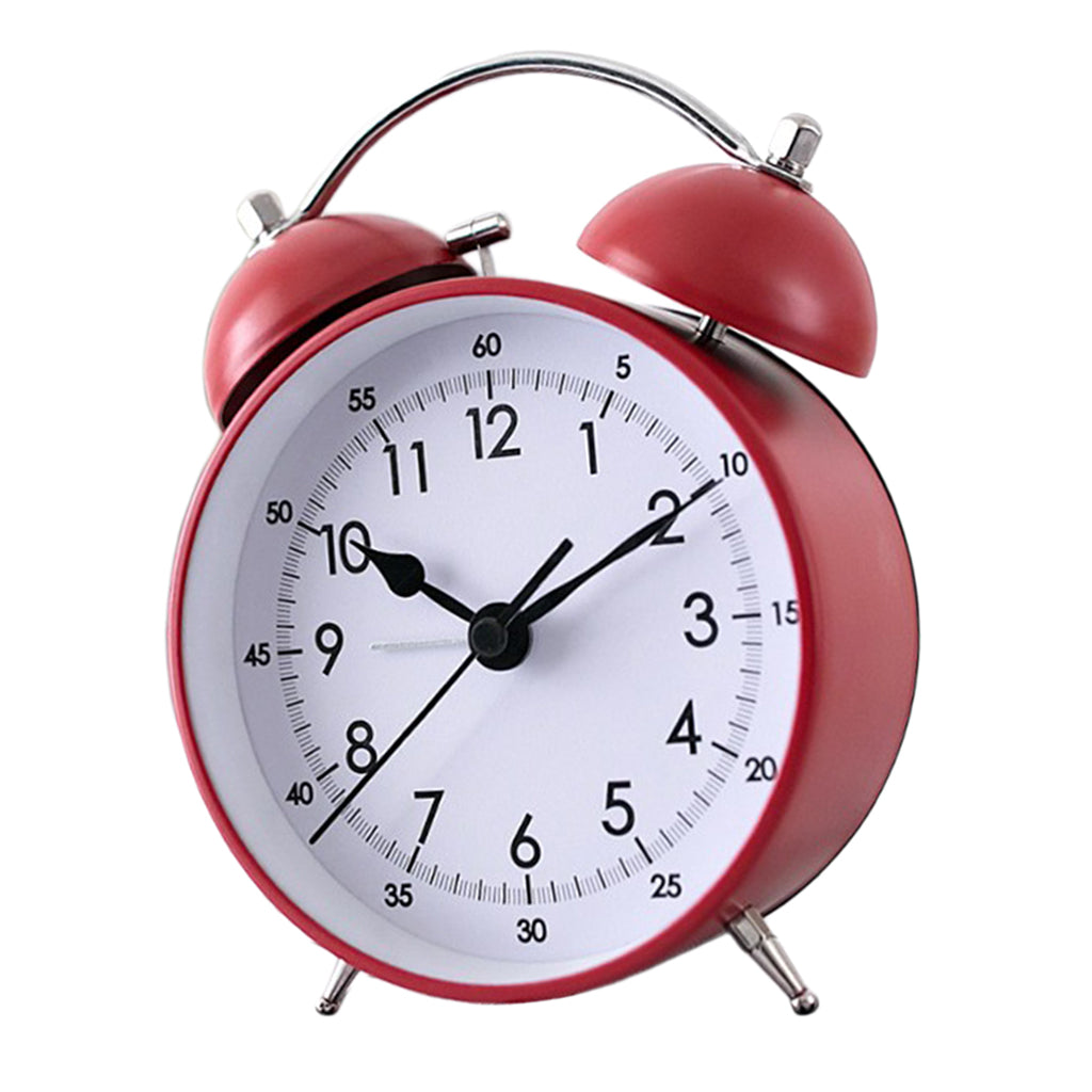 Mute Double Bells Table Alarm Clock Student Bedside Clock Lazy Clock Red