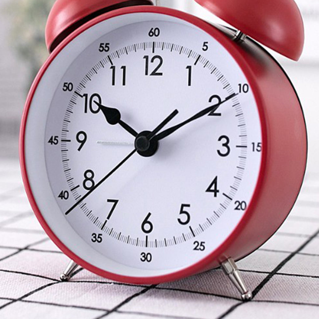 Mute Double Bells Table Alarm Clock Student Bedside Clock Lazy Clock Red