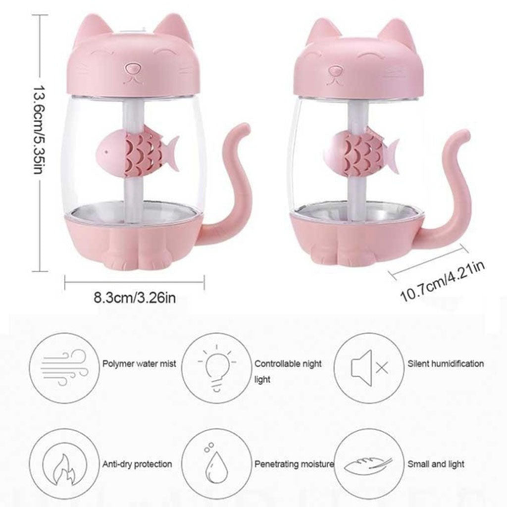 3 In 1 USB Cute Cat Air Humidifier Cool Mist Maker Mini Humidifier  Pink