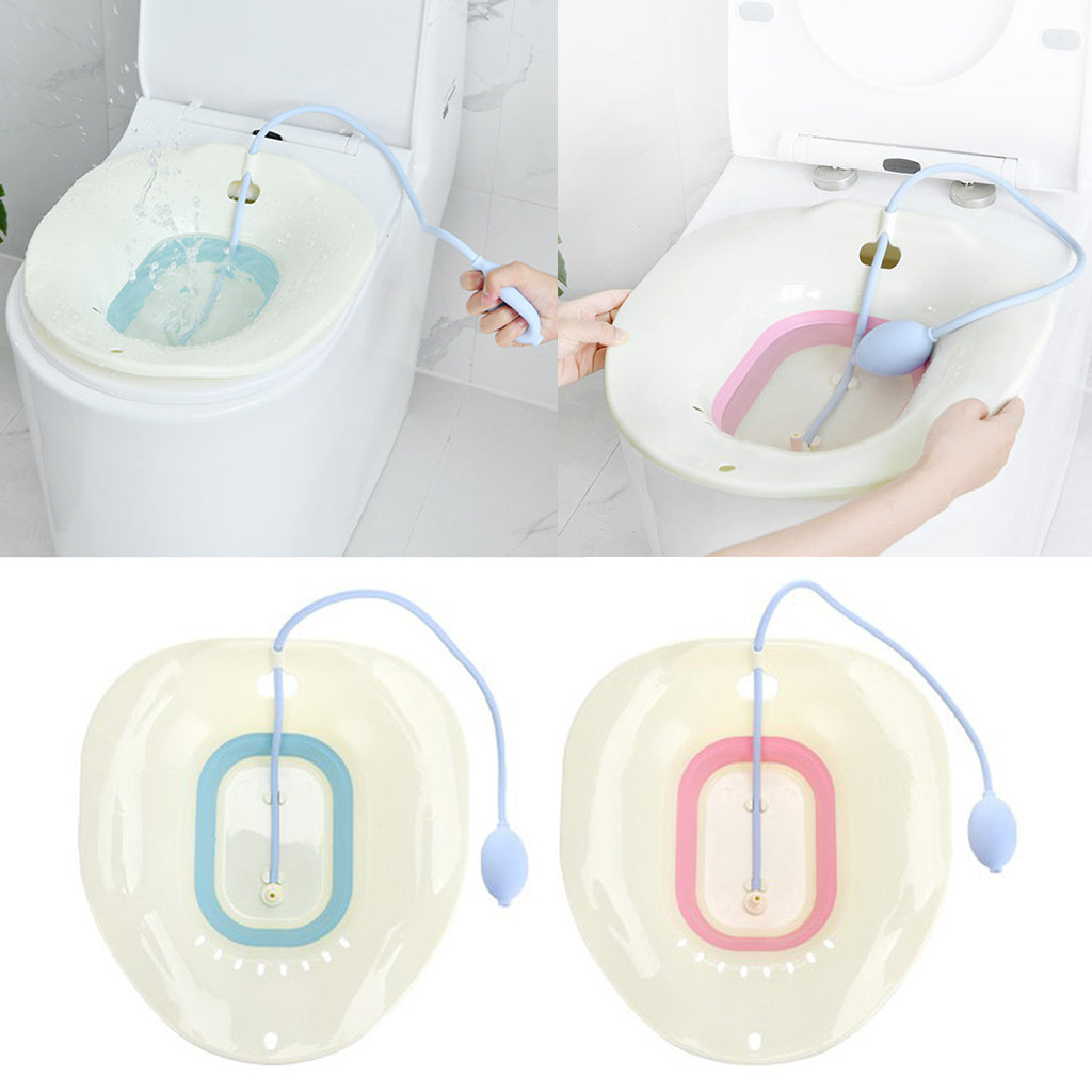 Foldable Plastic Sitz Bath Tub w/Sprayer Perineal Hemorrhoidal Relief Blue