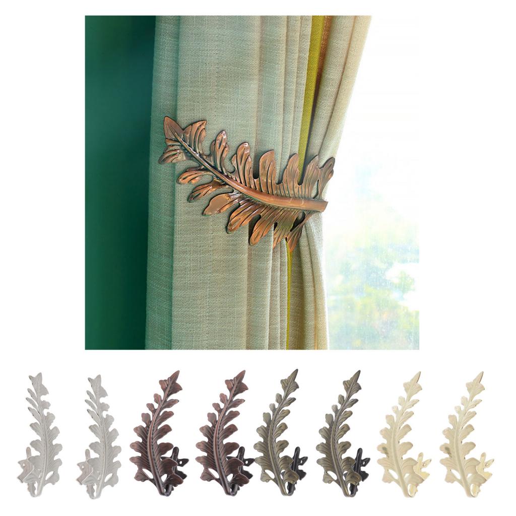 2pcs Curtain Tieback Hooks Leaf-Shaped Drapery Holder Wall Hanger Golden