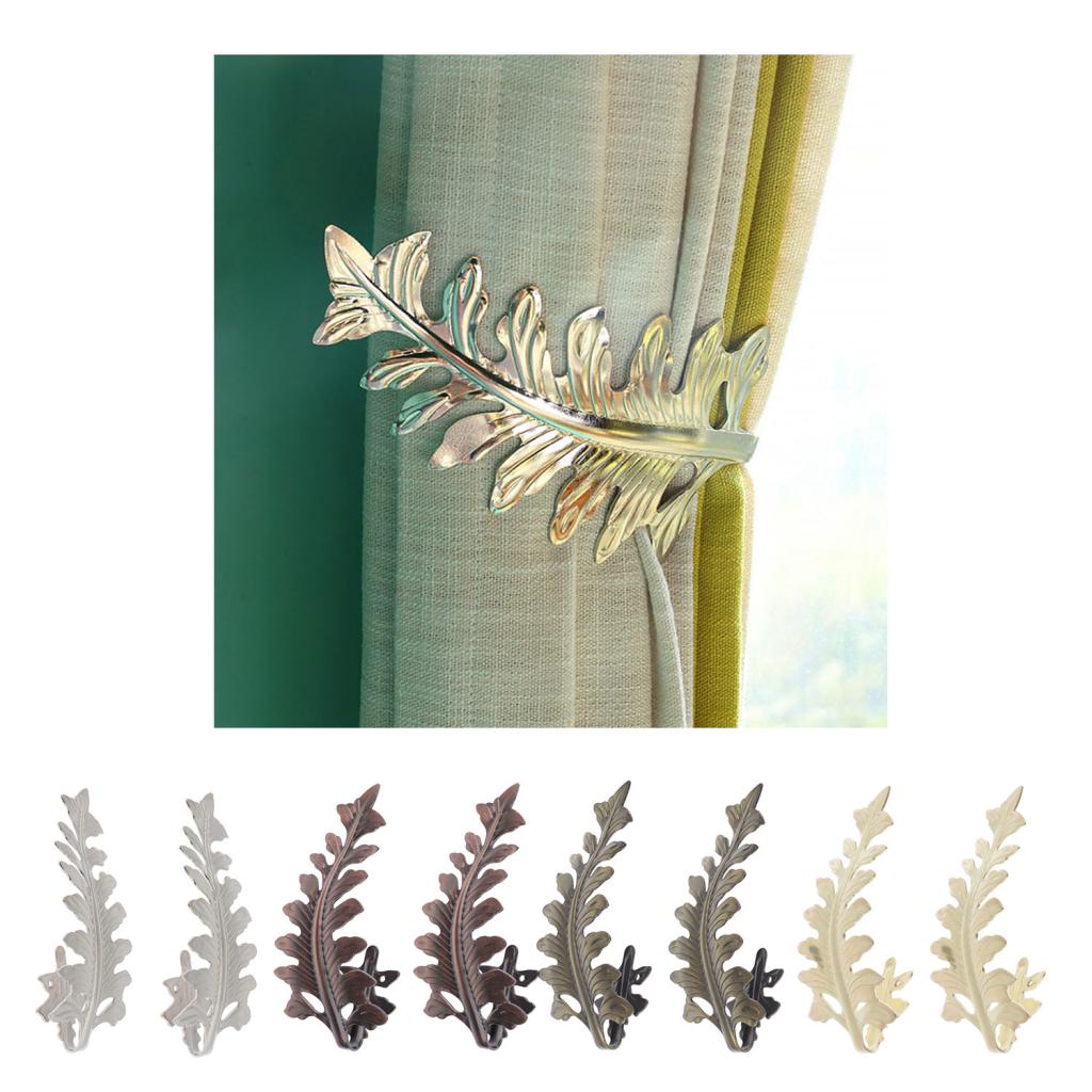 2pcs Curtain Tieback Hooks Leaf-Shaped Drapery Holder Wall Hanger Golden