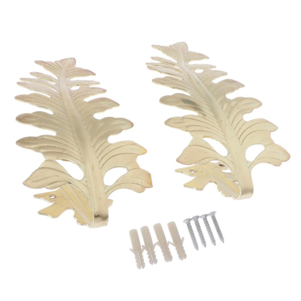 2pcs Curtain Tieback Hooks Leaf-Shaped Drapery Holder Wall Hanger Golden