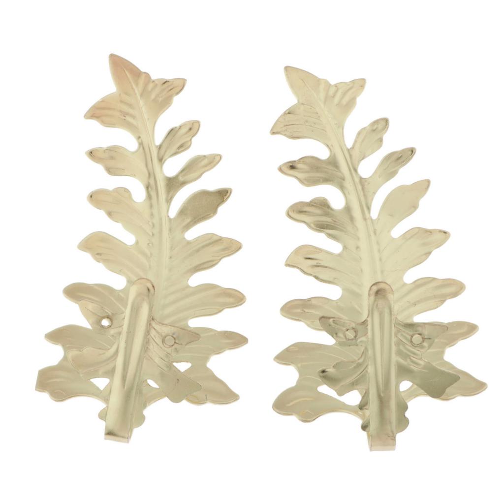 2pcs Curtain Tieback Hooks Leaf-Shaped Drapery Holder Wall Hanger Golden