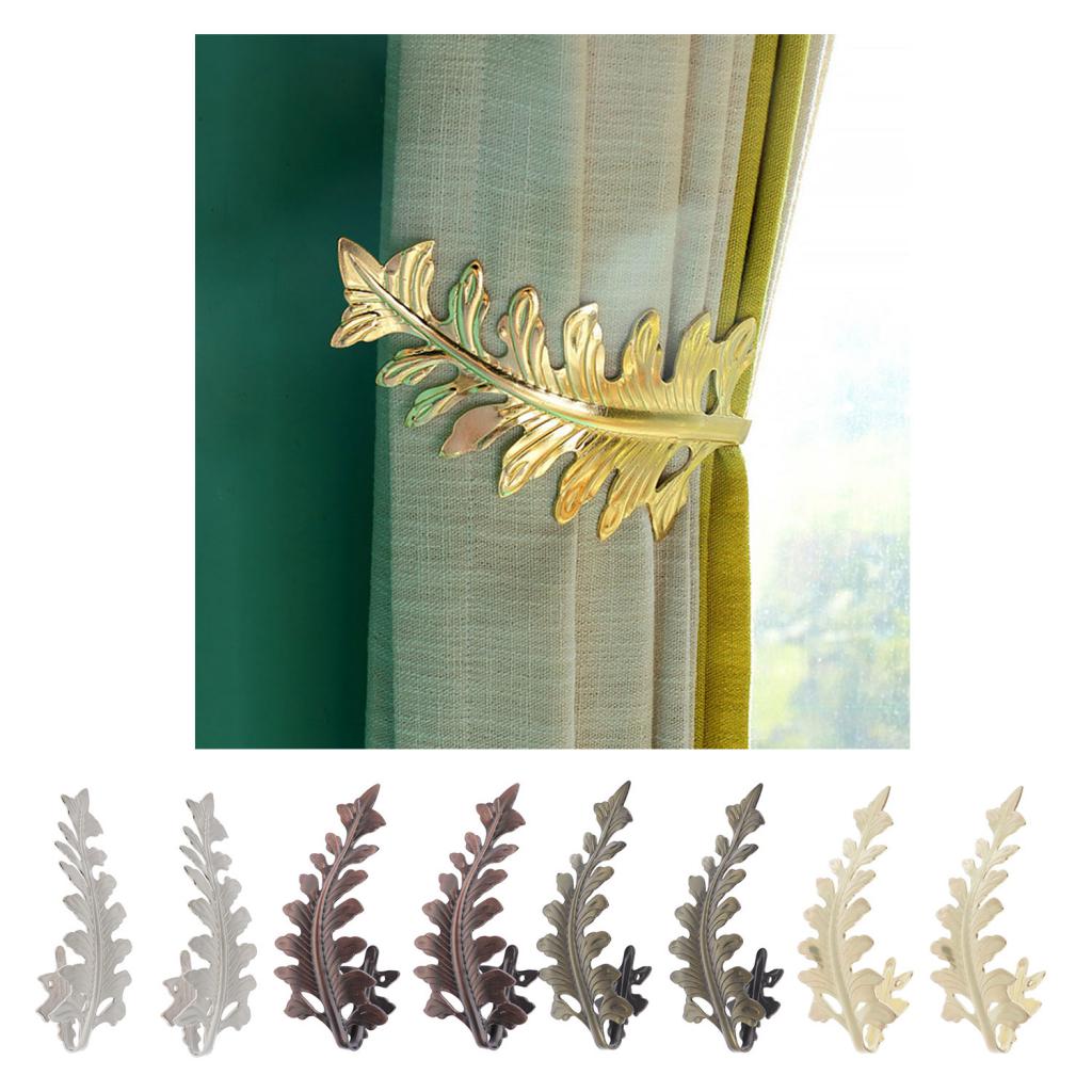 2pcs Curtain Tieback Hooks Leaf-Shaped Drapery Holder Wall Hanger Golden