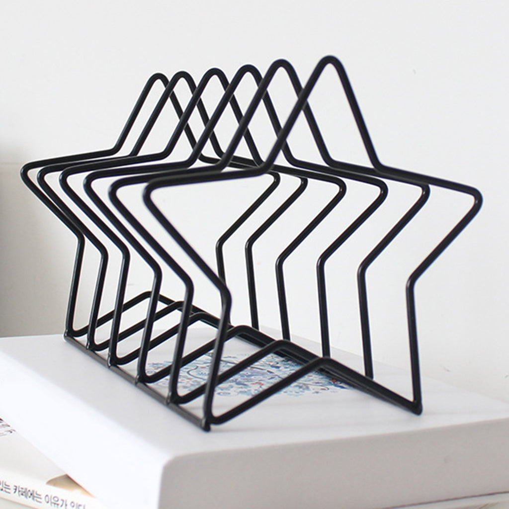 Metal Wire Desktop Storage Book Rack Magazine Newspaper Holder 5 Star