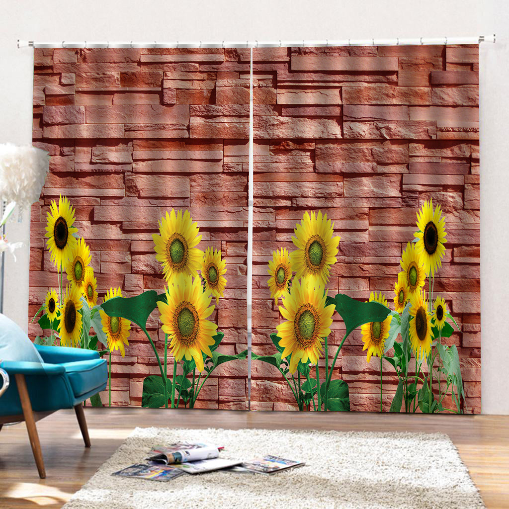 2Pcs/Panels Creative Sunflower Image Digital Printing Window Curtain Drapes