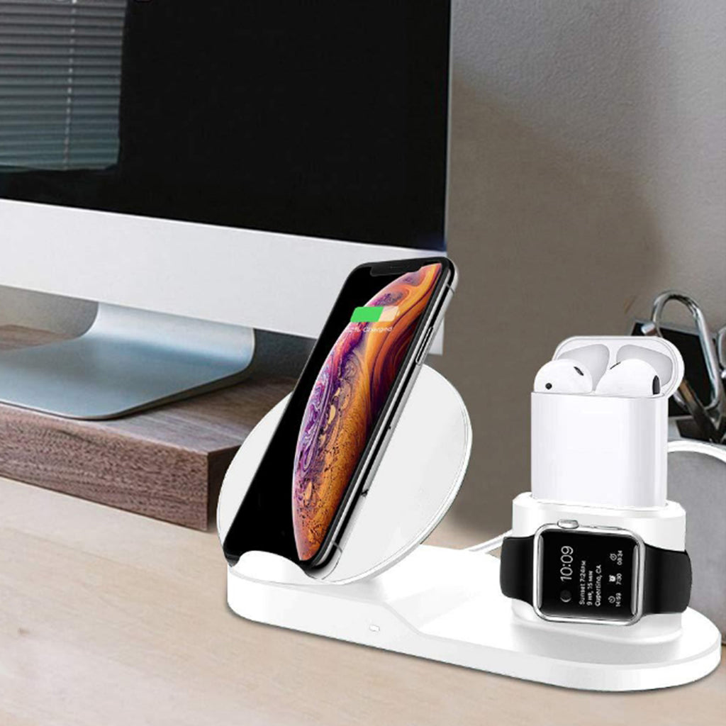 3 in1 10W Wireless Fast Charging Dock Cradle for iPhone / Apple Watch Black