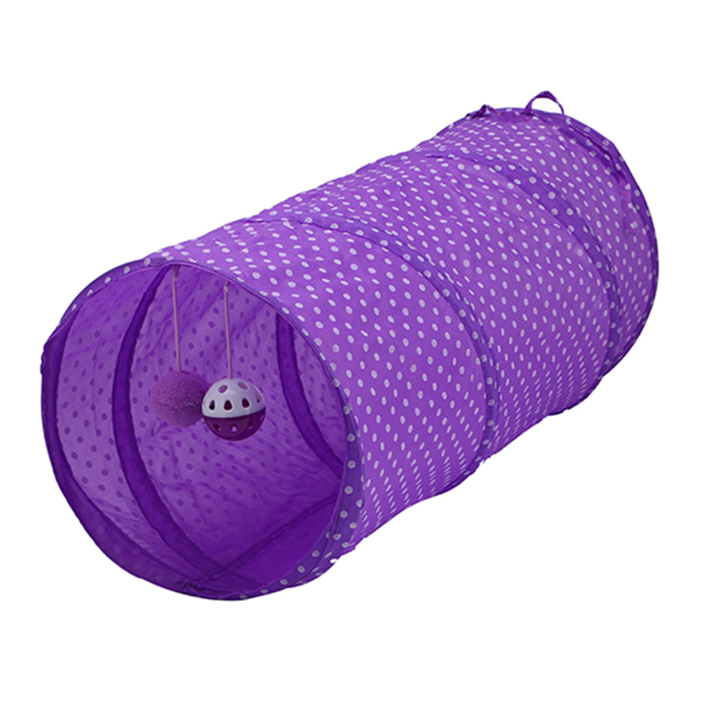 Collapsible Pop Up Cat Tunnel Two Way Play Tent Toy with Bell Purple 25x50cm