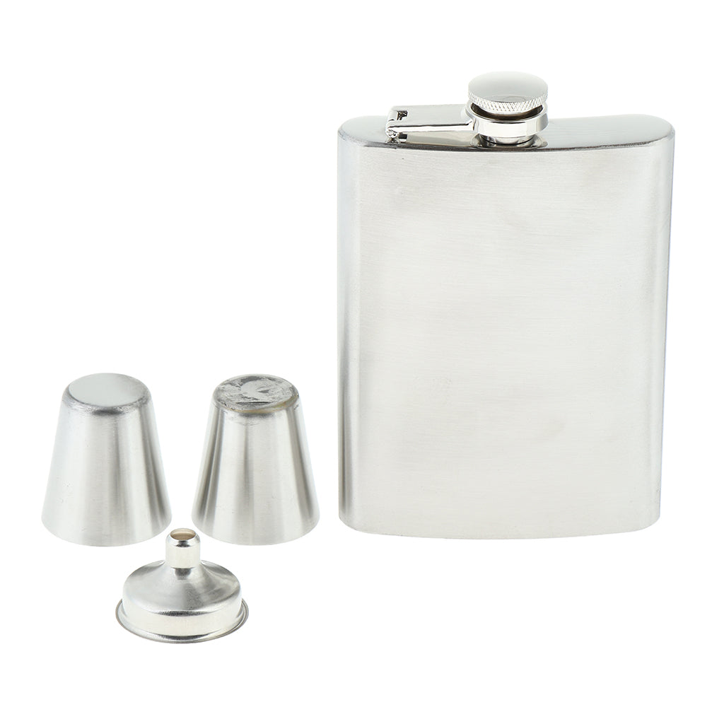 Stainless Steel Pocket Hip Flask with Cup and Funnel Silver