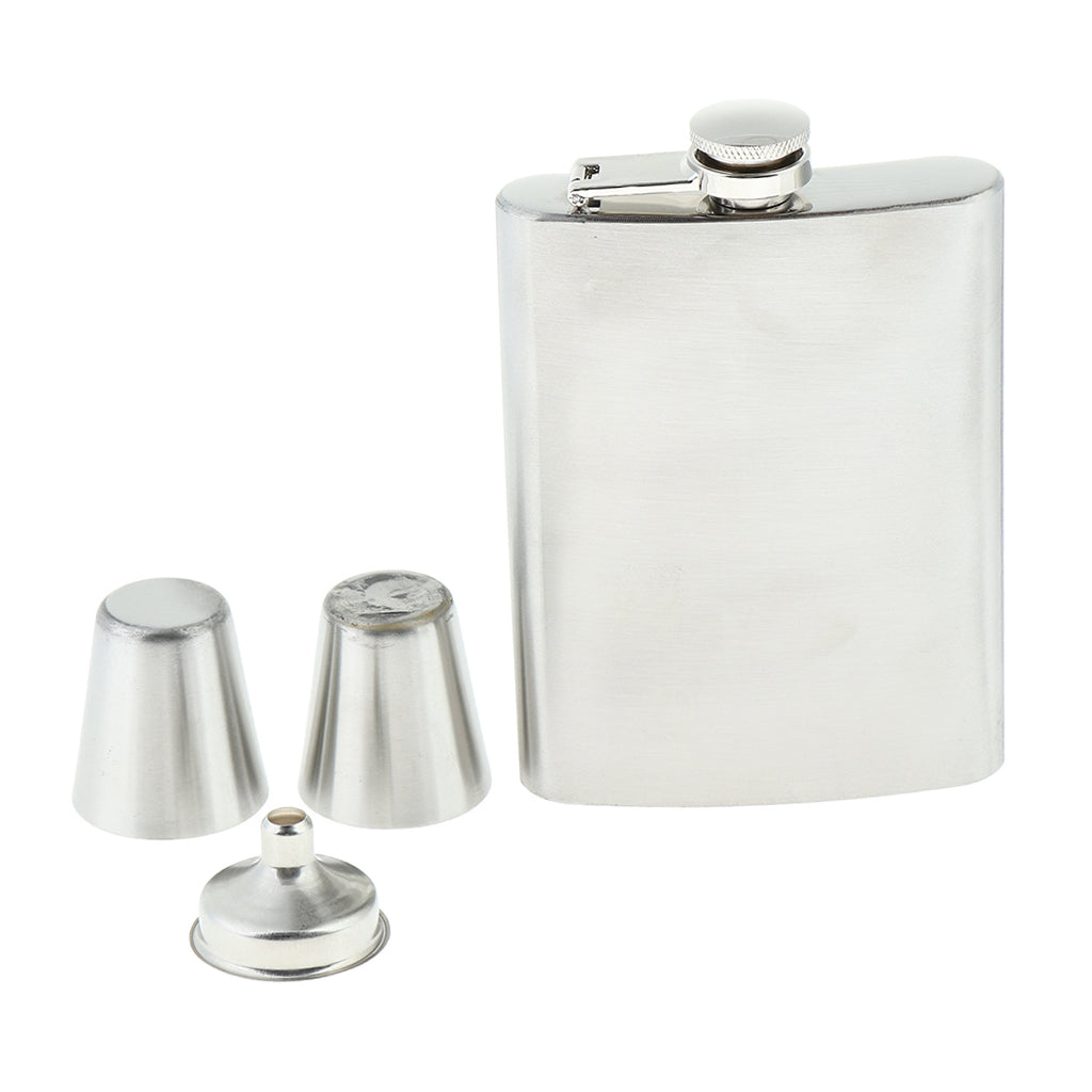 Stainless Steel Pocket Hip Flask with Cup and Funnel Silver