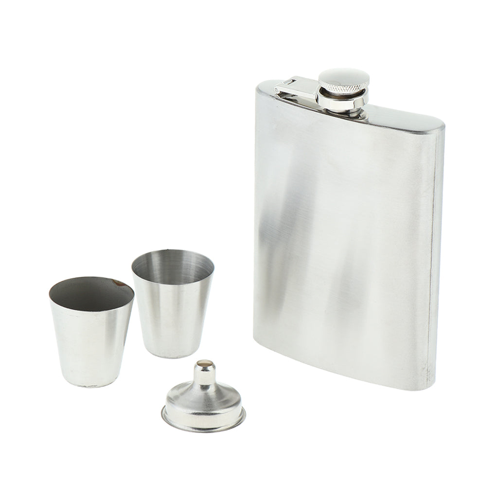 Stainless Steel Pocket Hip Flask with Cup and Funnel Silver