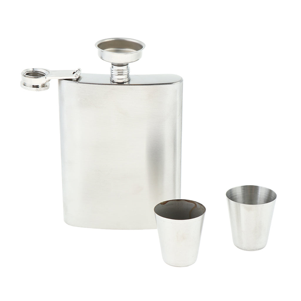 Stainless Steel Pocket Hip Flask with Cup and Funnel Silver