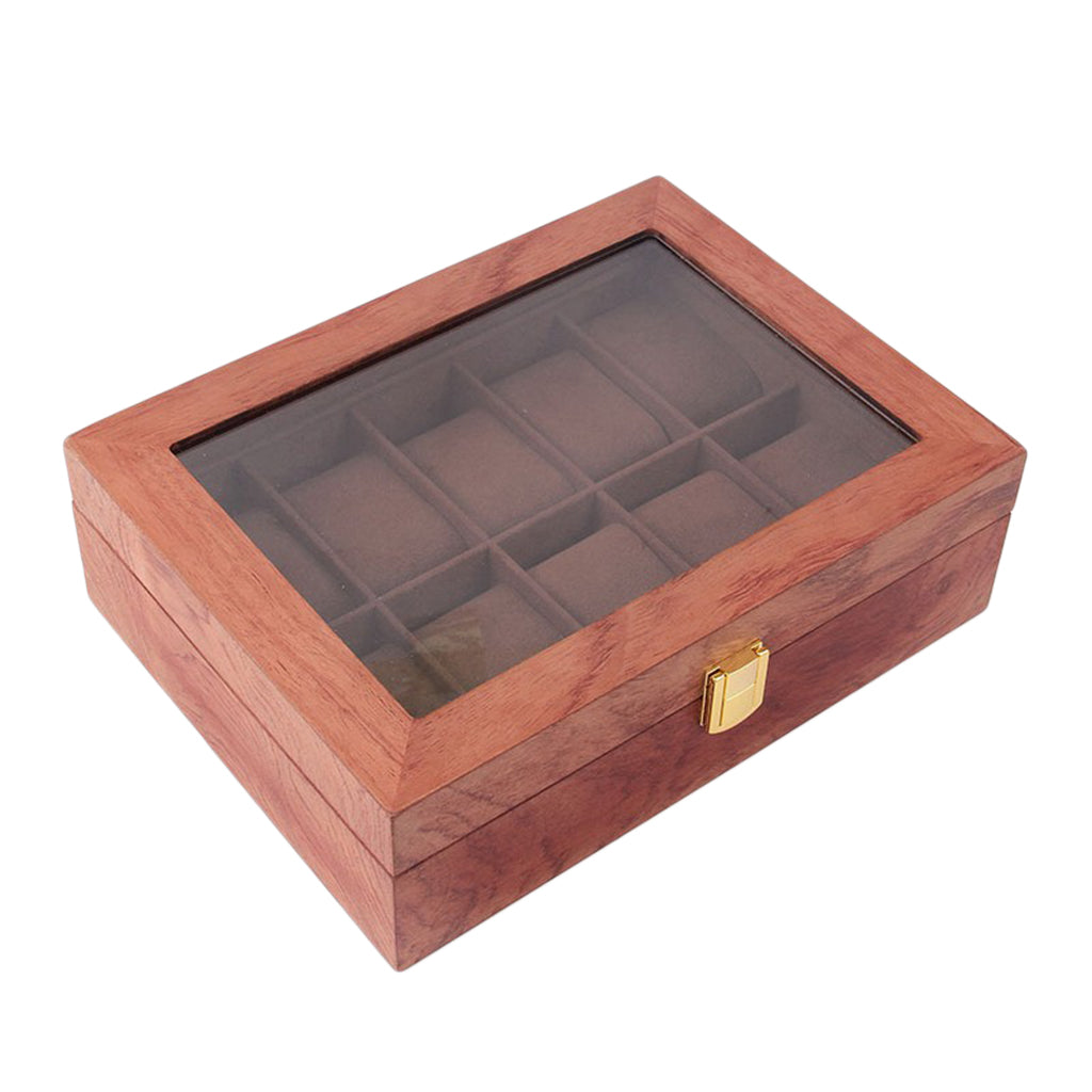 Watch Box Wooden Display Case Organizer 12 Slot Rosewood Grain