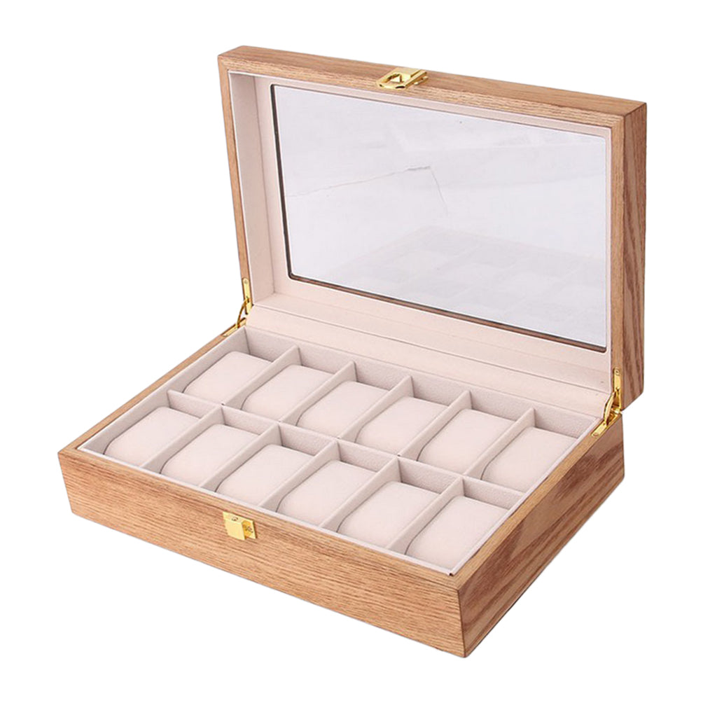 Watch Box Wooden Display Case Organizer 12 Slot Fraxinus mandshurica Grain