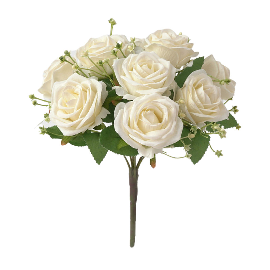 Cloth Fake Rose Flowers Bunch 9 Heads f/ Wedding Party Home Decor White