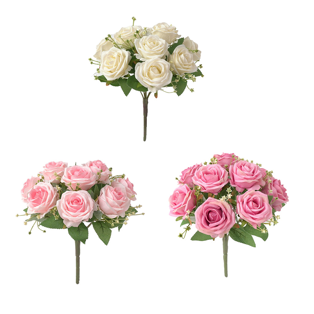 Cloth Fake Rose Flowers Bunch 9 Heads f/ Wedding Party Home Decor White