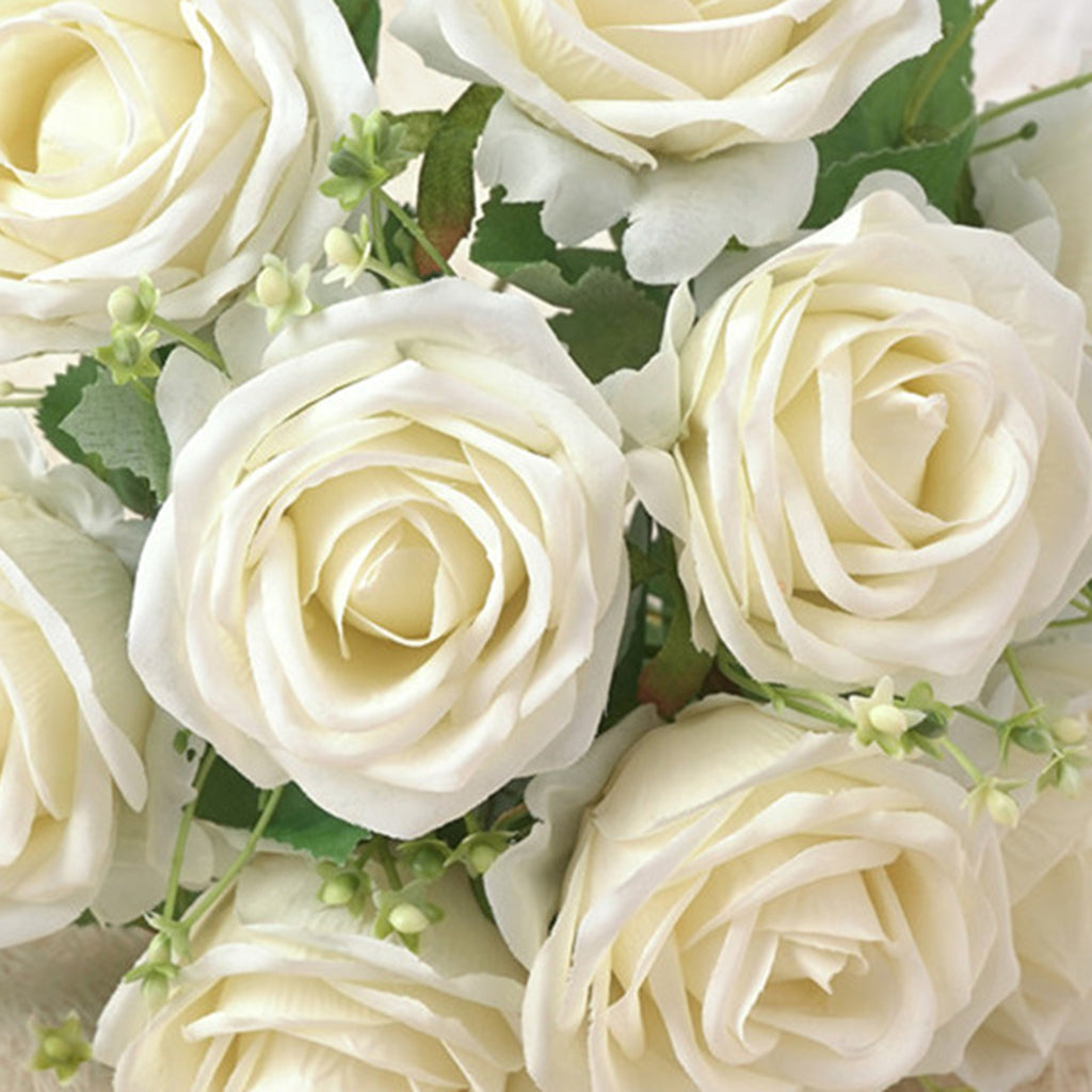 Cloth Fake Rose Flowers Bunch 9 Heads f/ Wedding Party Home Decor White